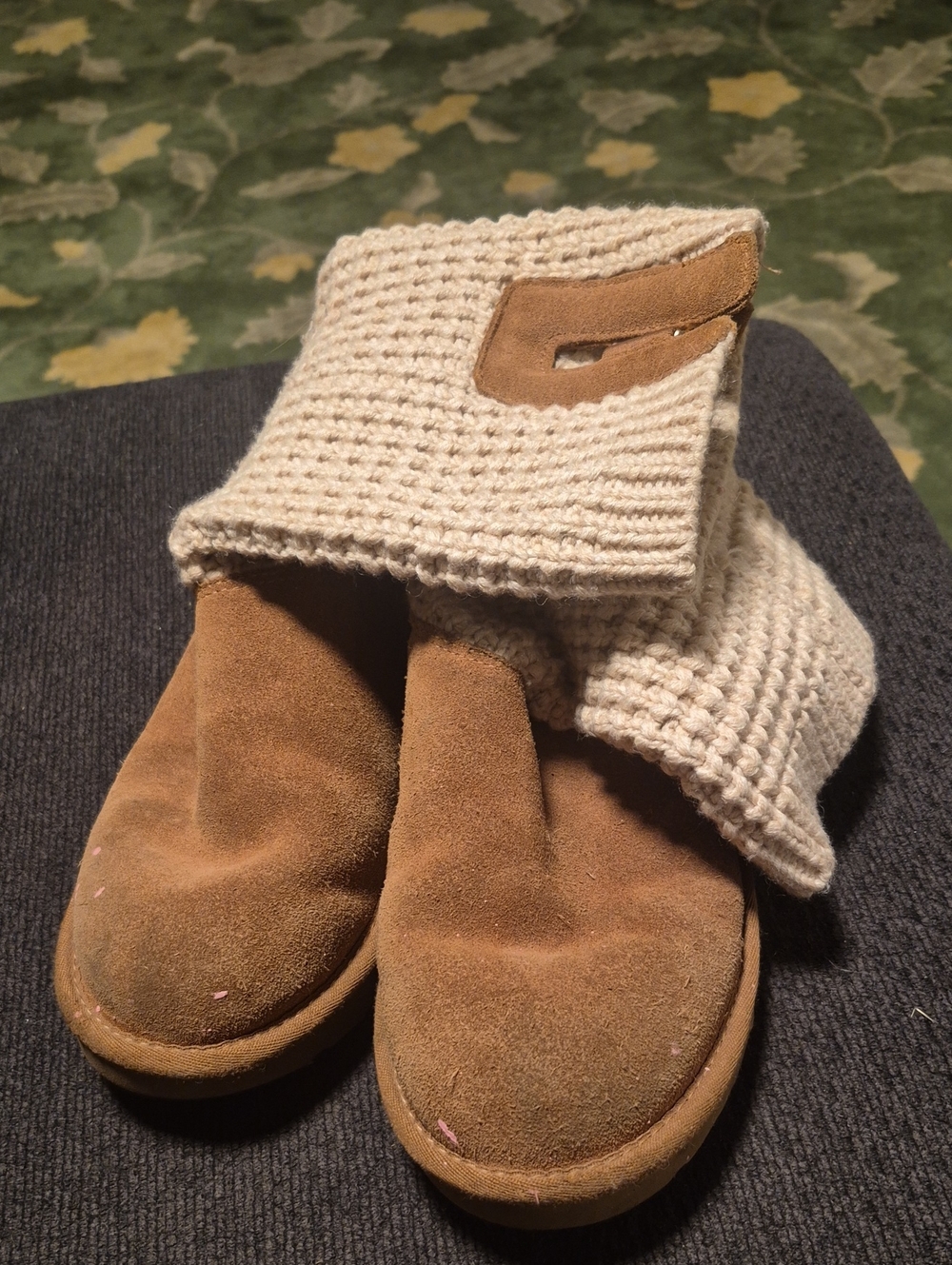 UGG Brown Suede Boots with Cream Knit Cuff